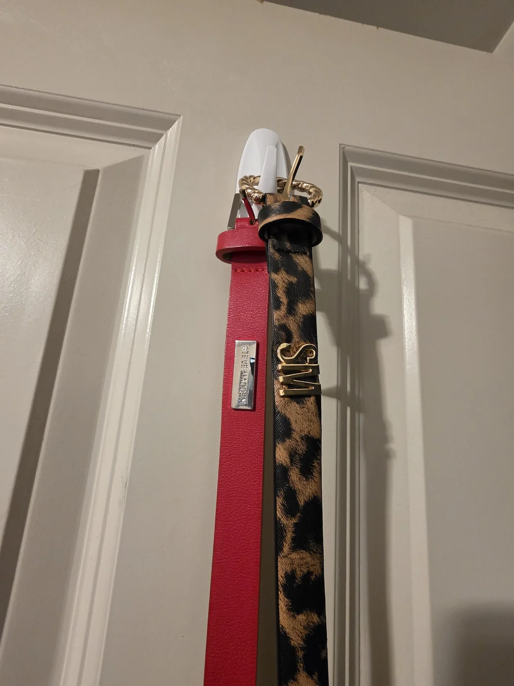 Steve Madden Red Leather Belt & Leopard Print Belt Set with Gold Accents